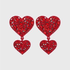 BaubleBar Sugarfix Rhinestone Encrusted Heart Drop Earrings NWT Pink Red